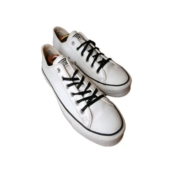 Converse Chuck Taylor All Star Clean White Leather Platform 561680C Sz 8.5 #1383 - Picture 8 of 13